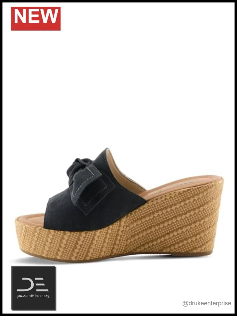 Italian Suede Bow Wedge Platform Sandal Cushioned Slip-On